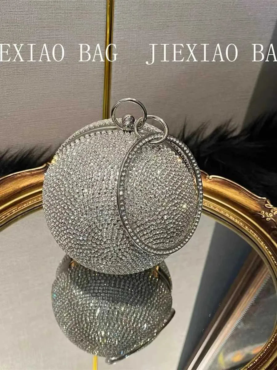 Bling Shiny Ball Circular Bag Glitter Rhinestones Diamond Evening Bag Women's Handbag Wedding Party Clutch Purse Crossbody Bag