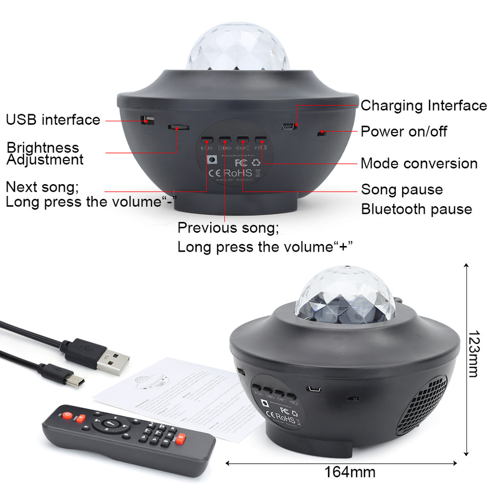 Multifunctional Starry Night Light Projector with Bluetooth Speaker