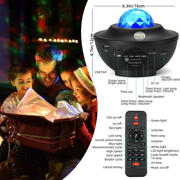 Multifunctional Starry Night Light Projector with Bluetooth Speaker